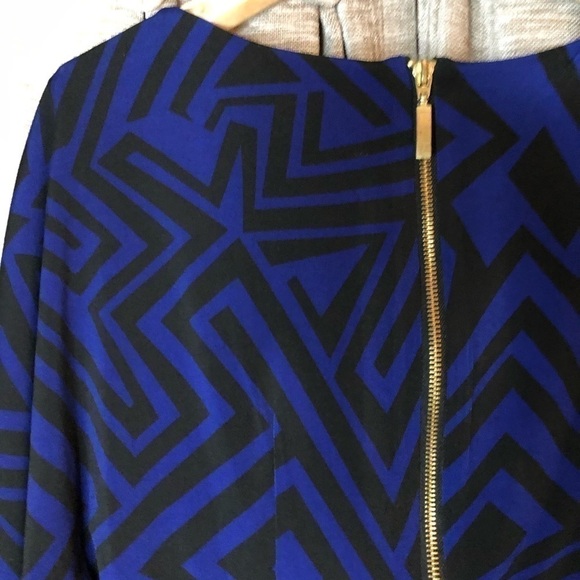 NWT Just Taylor Blue & Black Geometric Print Gold Zipper Back Dress Size 8 - Picture 10 of 12